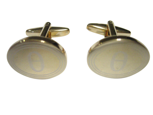Gold Toned Etched Oval Greek Letter Theta Cufflinks