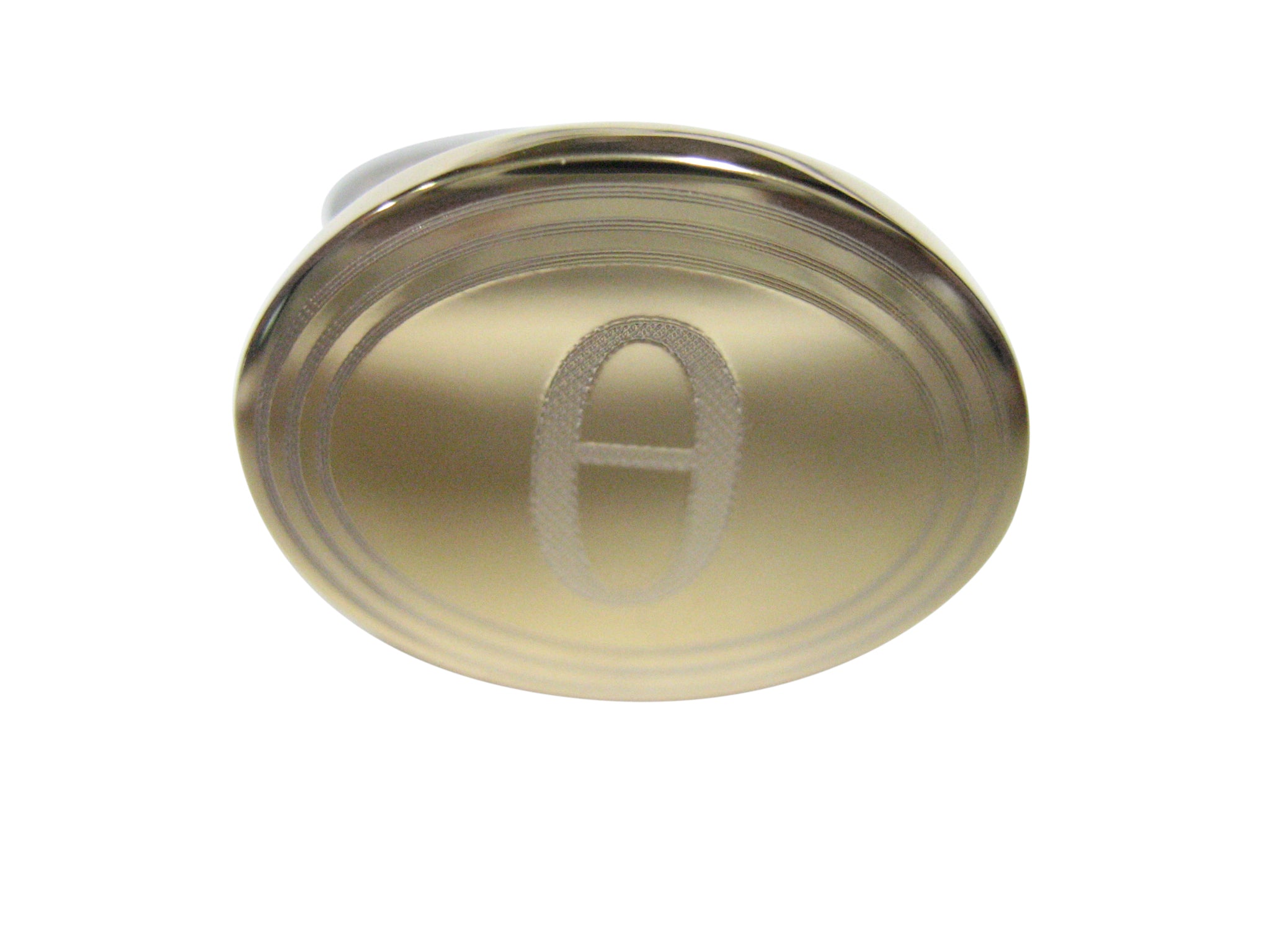 Gold Toned Etched Oval Greek Letter Theta Pendant Adjustable Size Fashion Ring