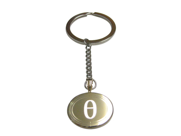 Gold Toned Etched Oval Greek Letter Theta Pendant Keychain