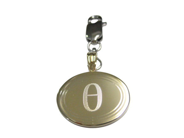 Gold Toned Etched Oval Greek Letter Theta Pendant Zipper Pull Charm