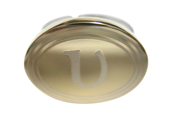 Gold Toned Etched Oval Greek Letter Upsilon Pendant Adjustable Size Fashion Ring