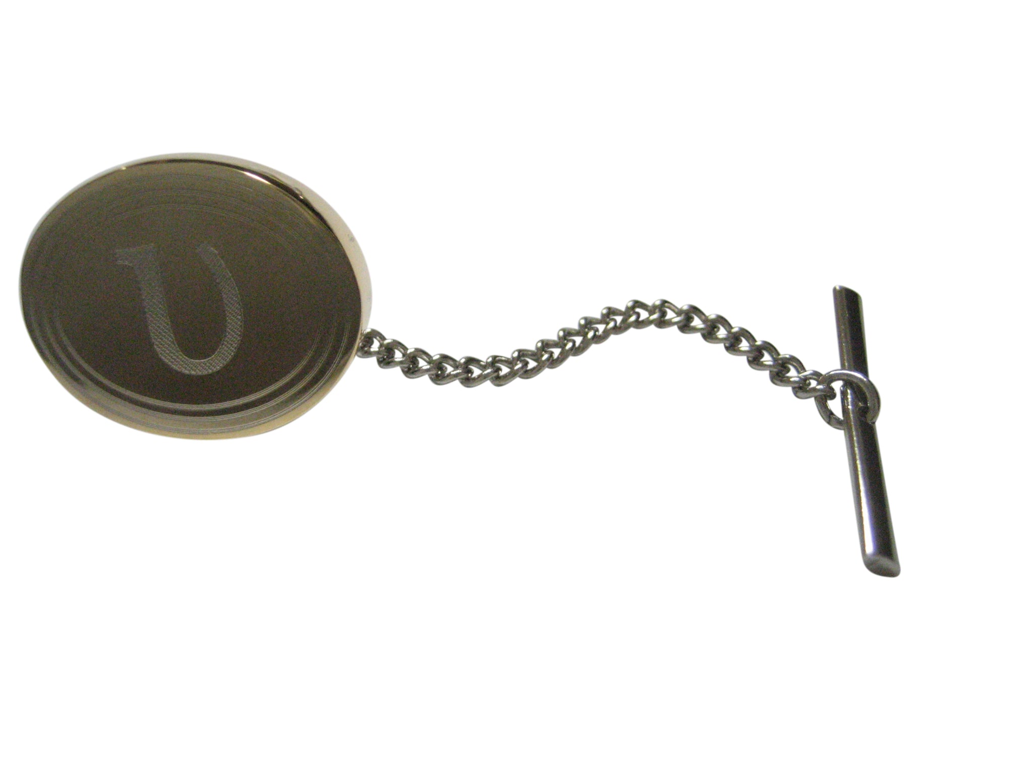 Gold Toned Etched Oval Greek Letter Upsilon Tie Tack