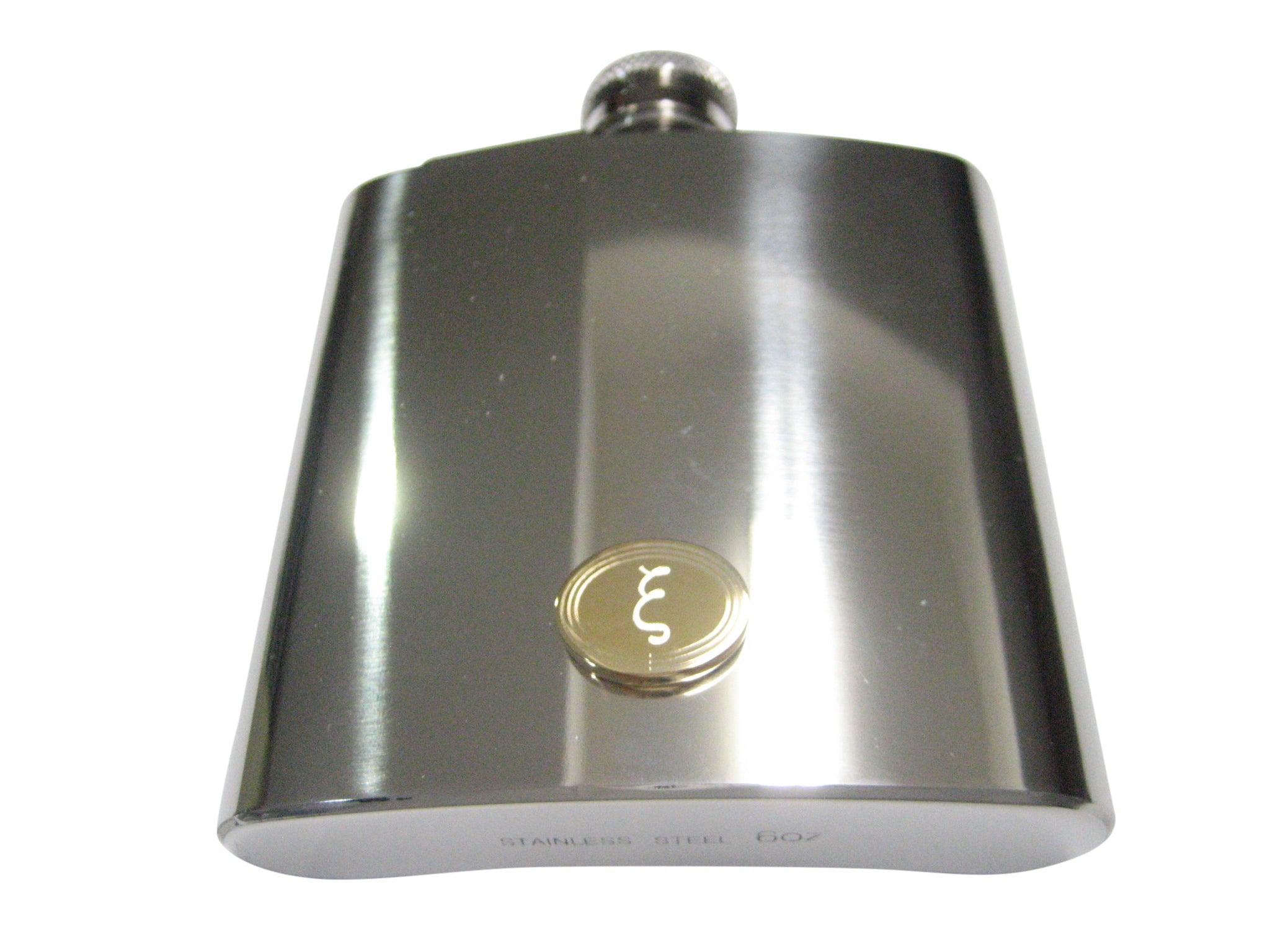 Gold Toned Etched Oval Greek Letter Xi 6oz Flask