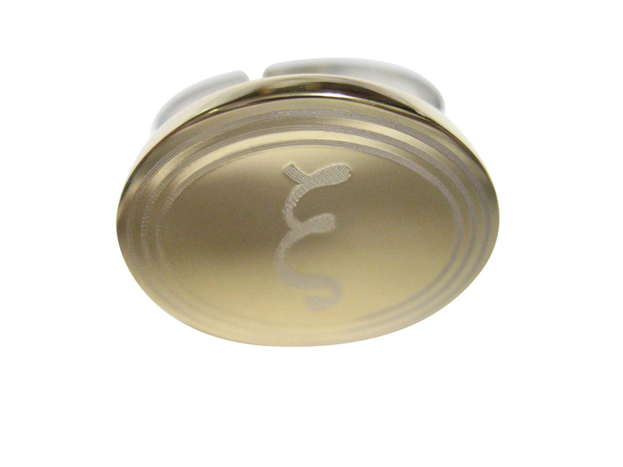 Gold Toned Etched Oval Greek Letter Xi Adjustable Size Ring