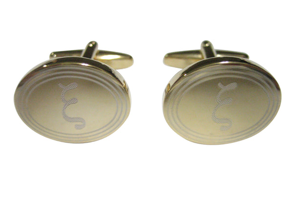 Gold Toned Etched Oval Greek Letter Xi Cufflinks