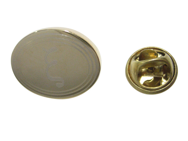 Gold Toned Etched Oval Greek Letter Xi Lapel Pin