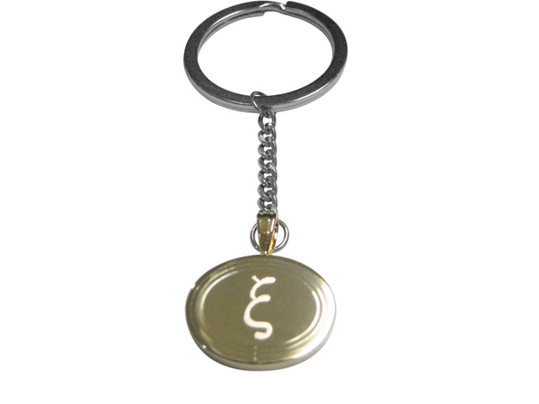 Gold Toned Etched Oval Greek Letter Xi Pendant Keychain
