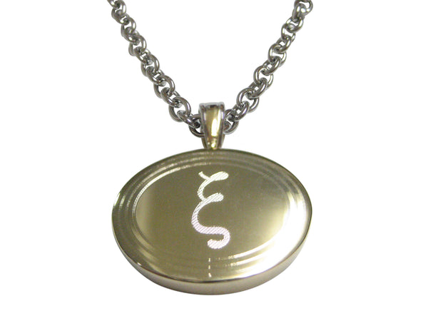 Gold Toned Etched Oval Greek Letter Xi Pendant Necklace