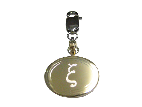 Gold Toned Etched Oval Greek Letter Xi Pendant Zipper Pull Charm