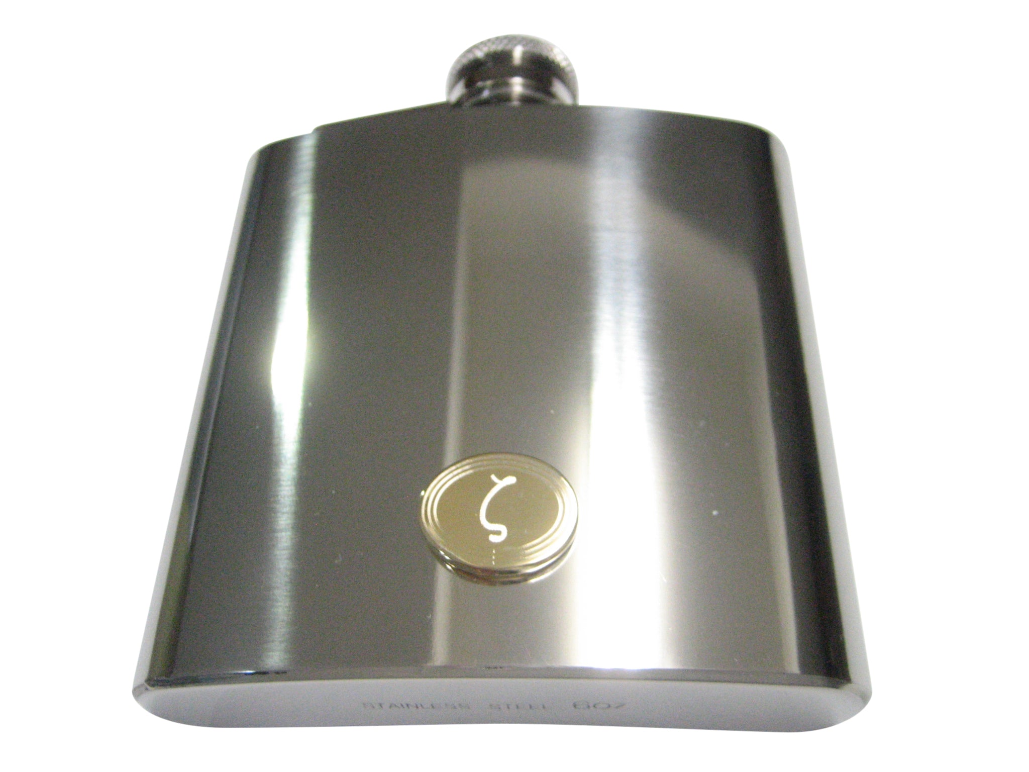 Gold Toned Etched Oval Greek Letter Zeta Pendant 6oz Flask