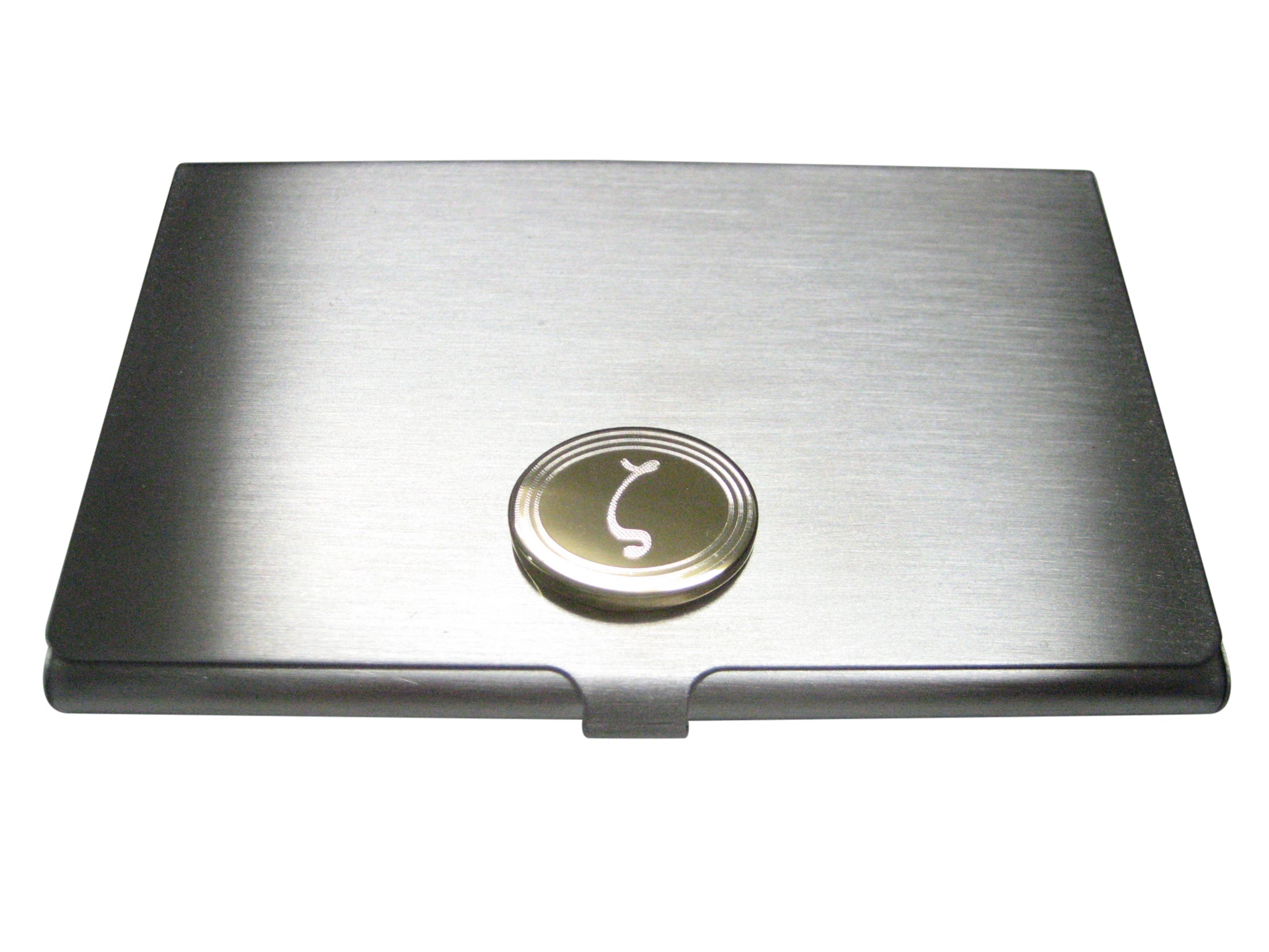 Gold Toned Etched Oval Greek Letter Zeta Pendant Business Card Holder