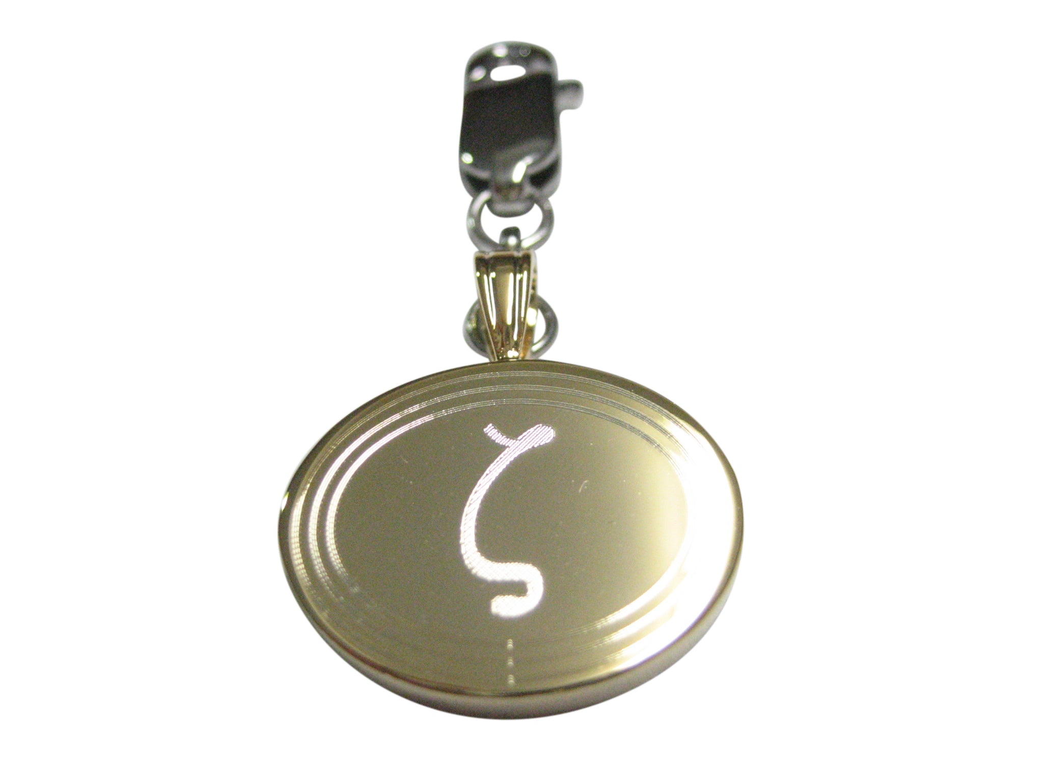 Gold Toned Etched Oval Greek Letter Zeta Pendant Zipper Pull Charm