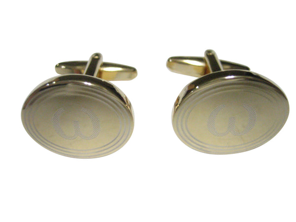 Gold Toned Etched Oval Greek Lowercase Letter Omega Cufflinks