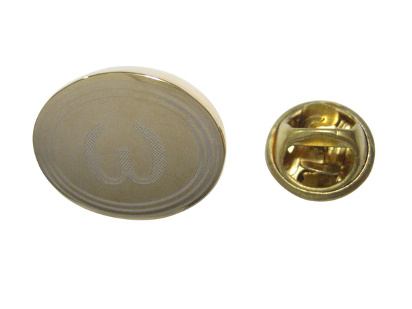 Gold Toned Etched Oval Greek Lowercase Letter Omega Lapel Pin