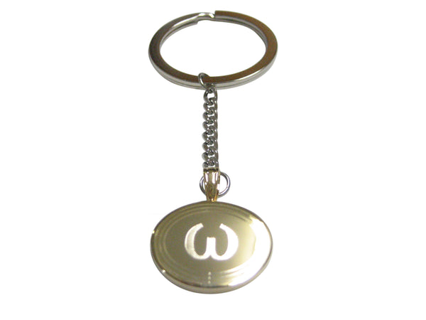 Gold Toned Etched Oval Greek Lowercase Letter Omega Pendant Keychain