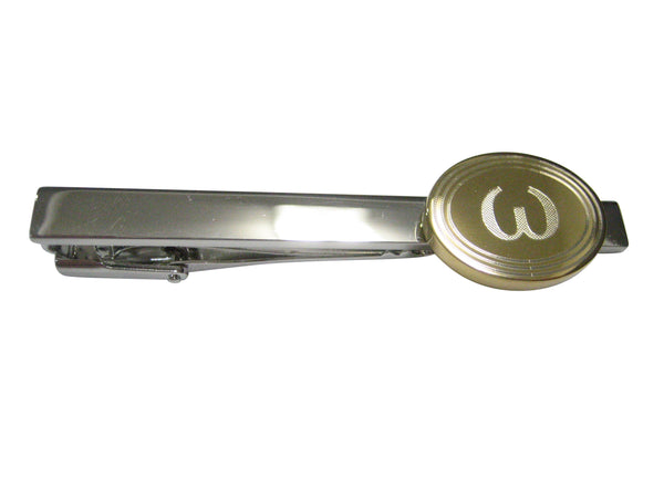 Gold Toned Etched Oval Greek Lowercase Letter Omega Pendant Tie Clip