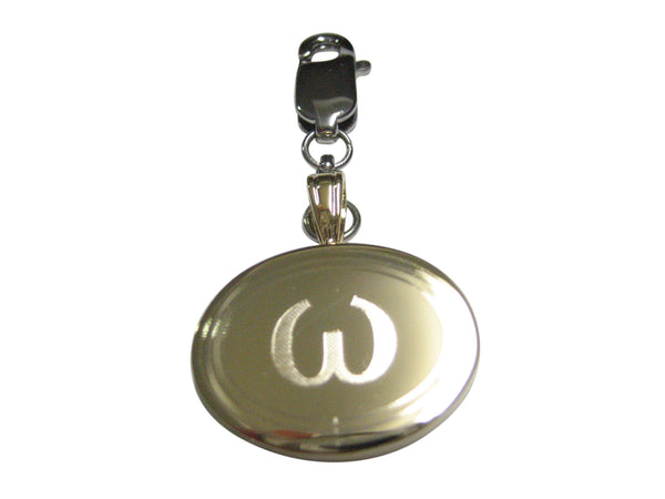 Gold Toned Etched Oval Greek Lowercase Letter Omega Pendant Zipper Pull Charm