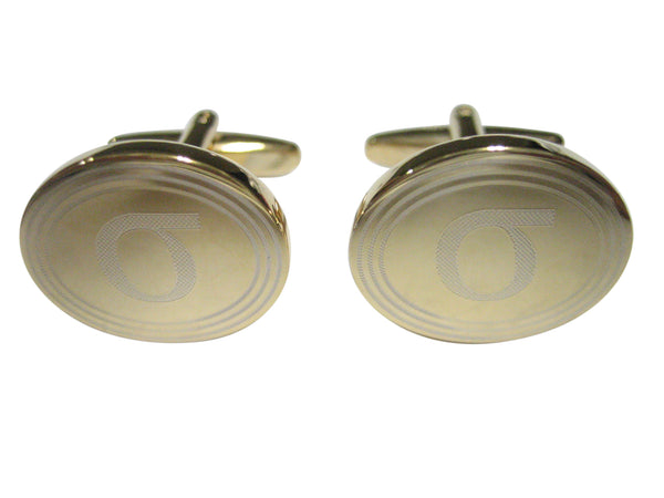 Gold Toned Etched Oval Greek Lowercase Letter Sigma Cufflinks