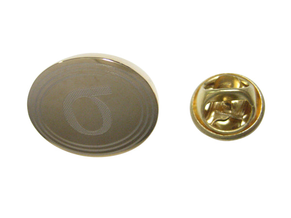 Gold Toned Etched Oval Greek Lowercase Letter Sigma Lapel Pin