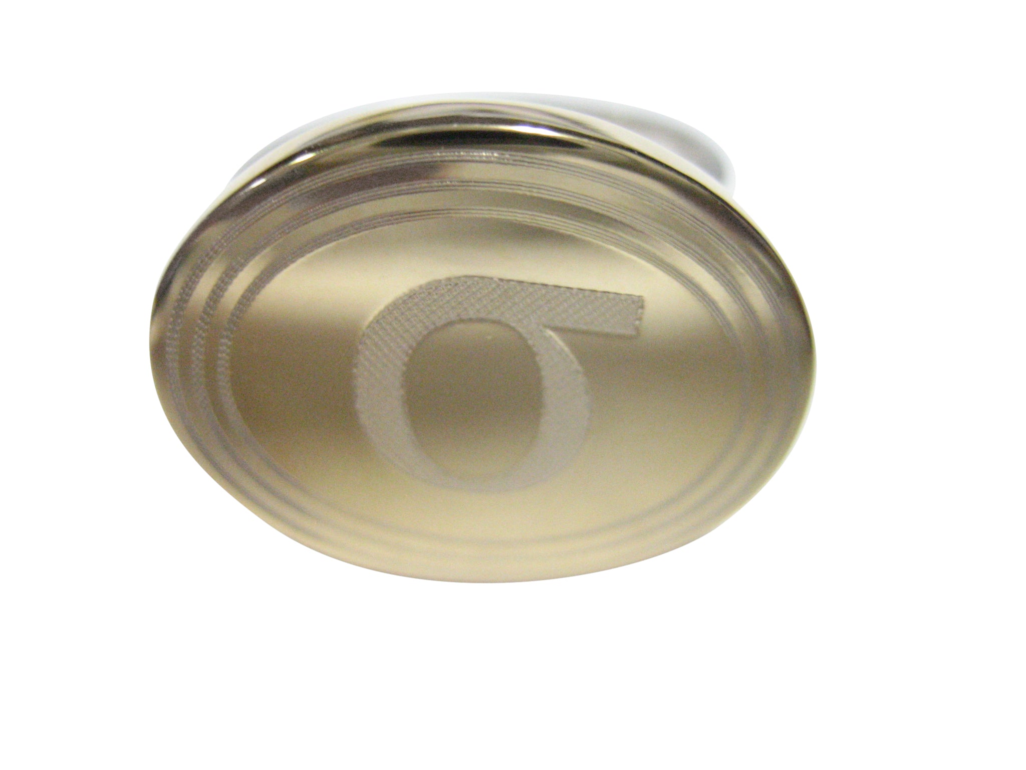 Gold Toned Etched Oval Greek Lowercase Letter Sigma Pendant Adjustable Size Fashion Ring