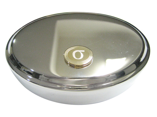 Gold Toned Etched Oval Greek Lowercase Letter Sigma Pendant Oval Trinket Jewelry Box