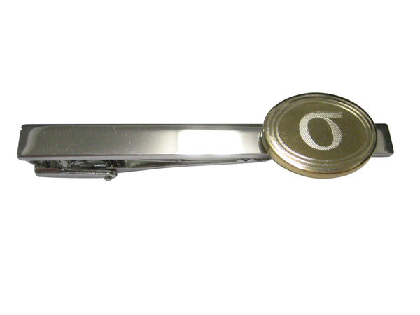 Gold Toned Etched Oval Greek Lowercase Letter Sigma Pendant Tie Clip