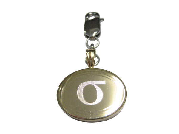 Gold Toned Etched Oval Greek Lowercase Letter Sigma Pendant Zipper Pull Charm