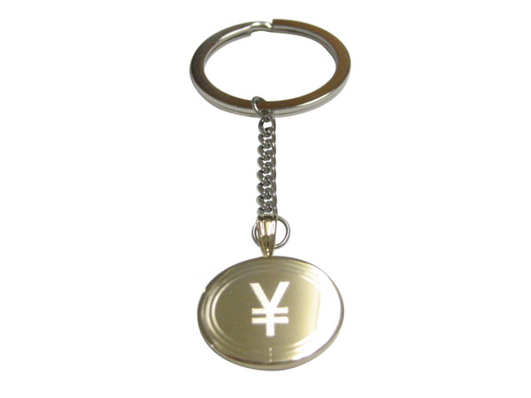 Gold Toned Etched Oval Japanese Yen Currency Sign Pendant Keychain