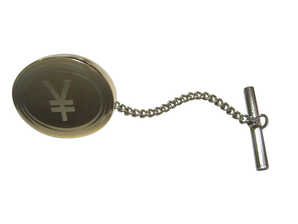 Gold Toned Etched Oval Japanese Yen Currency Sign Tie Tack