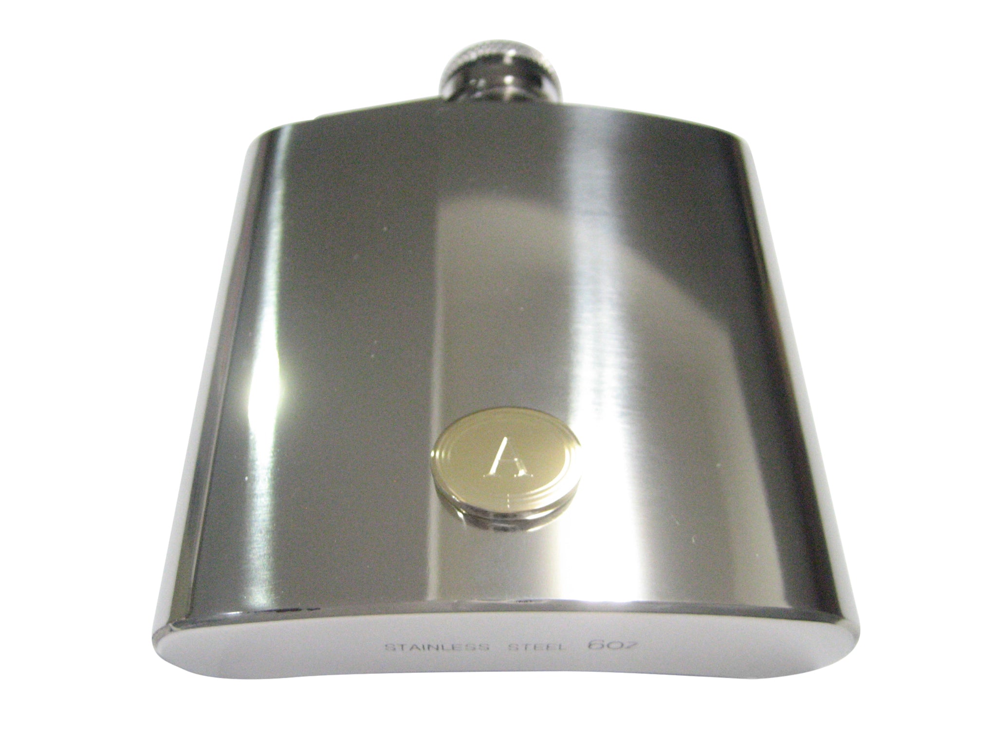 Gold Toned Etched Oval Letter A Monogram 6oz Flask