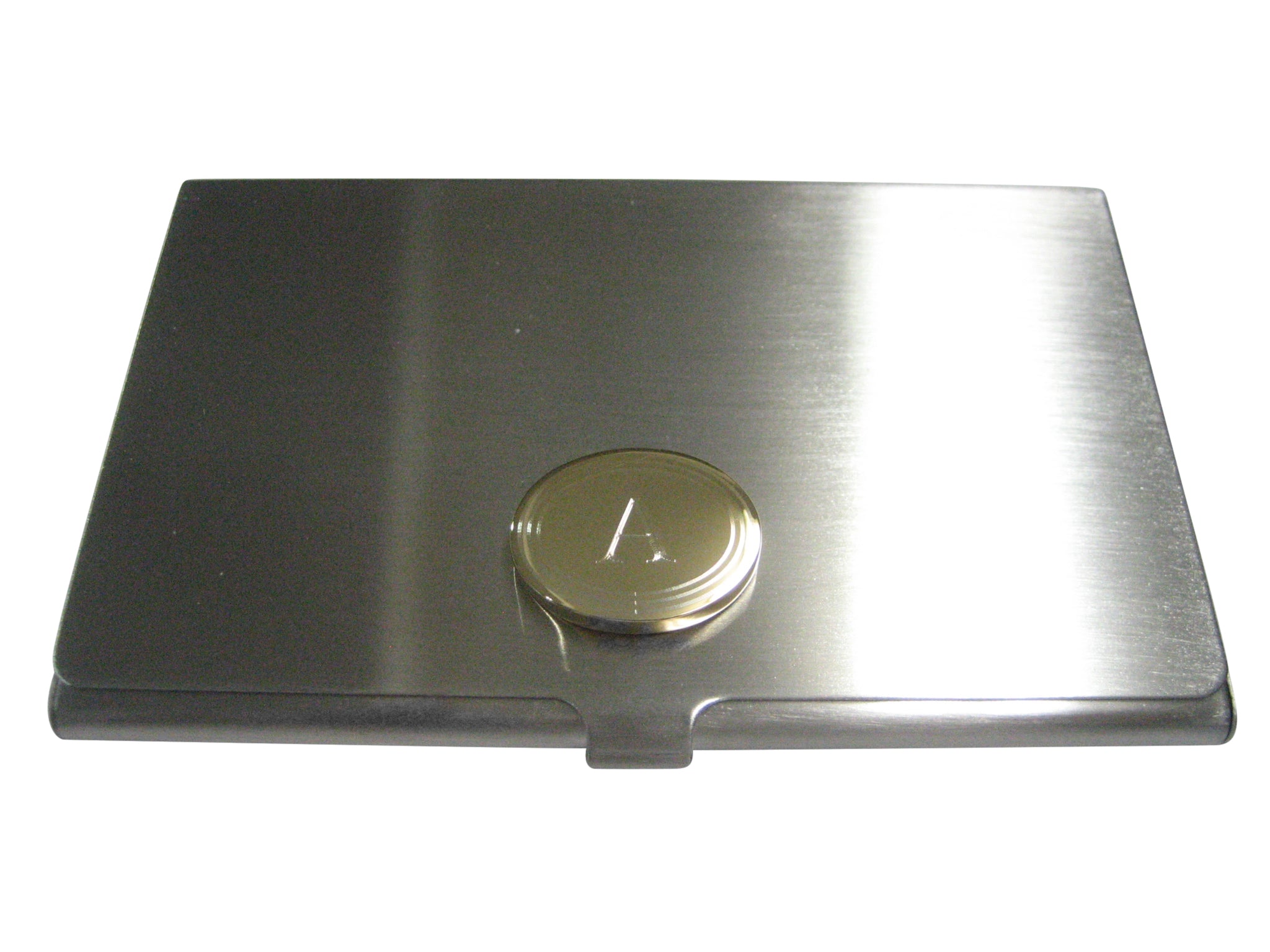 Gold Toned Etched Oval Letter A Monogram Business Card Holder