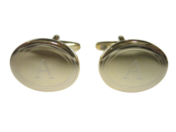 Gold Toned Etched Oval Letter A Monogram Cufflinks