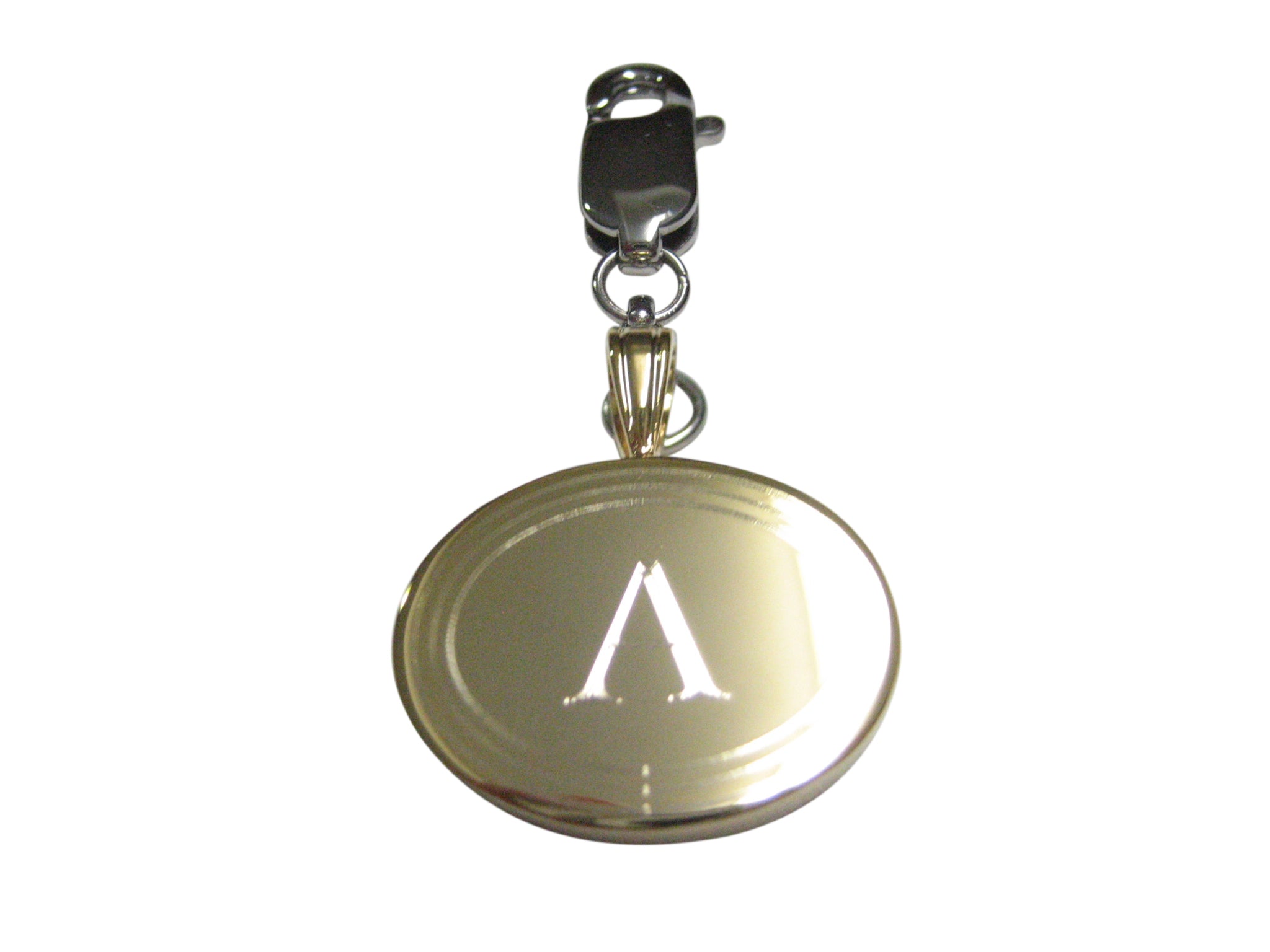 Gold Toned Etched Oval Letter A Monogram Pendant Zipper Pull Charm