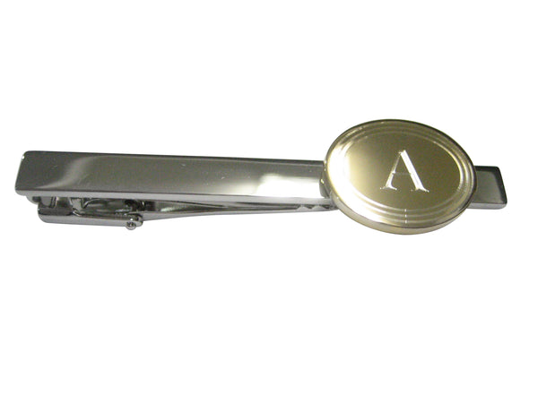 Gold Toned Etched Oval Letter A Monogram Tie Clip