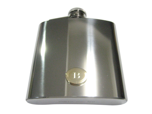 Gold Toned Etched Oval Letter B Monogram 6oz Flask
