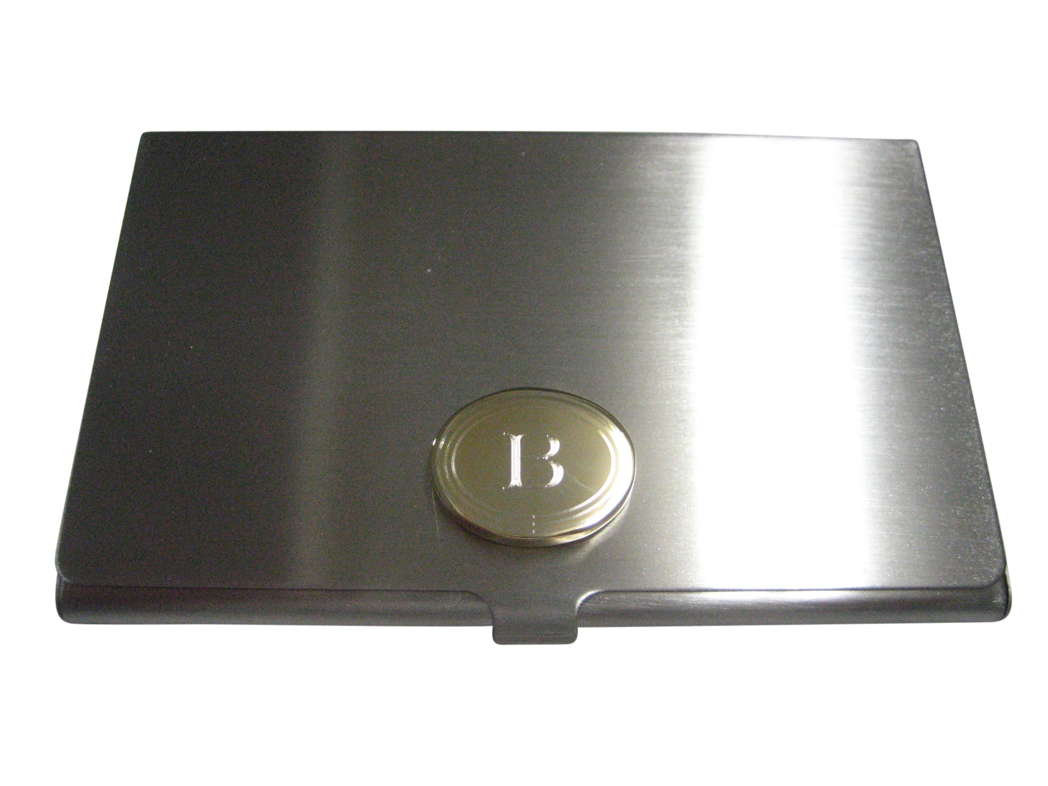 Gold Toned Etched Oval Letter B Monogram Business Card Holder