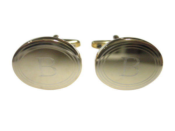 Gold Toned Etched Oval Letter B Monogram Cufflinks