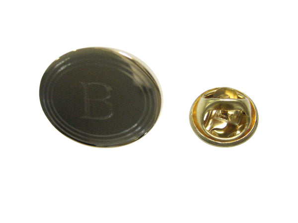 Gold Toned Etched Oval Letter B Monogram Lapel Pin