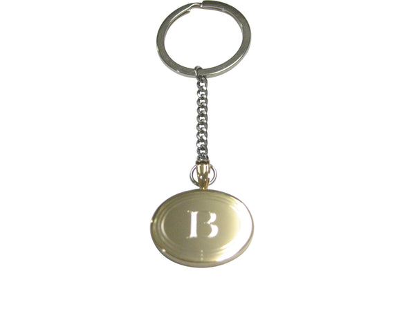 Gold Toned Etched Oval Letter B Monogram Pendant Keychain