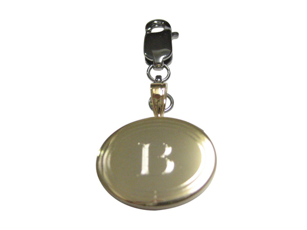 Gold Toned Etched Oval Letter B Monogram Pendant Zipper Pull Charm