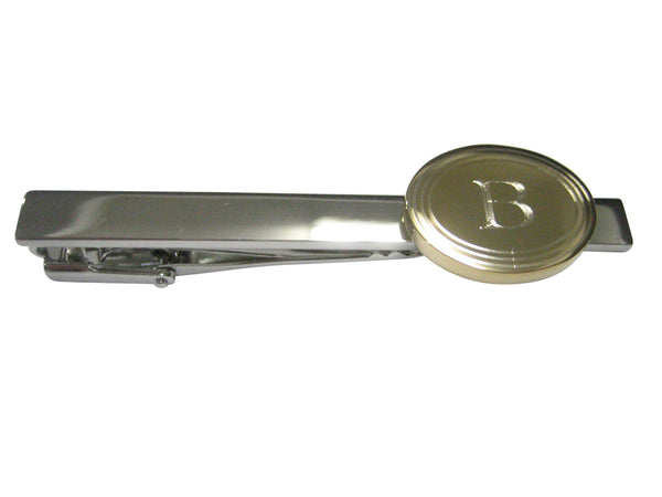 Gold Toned Etched Oval Letter B Monogram Tie Clip