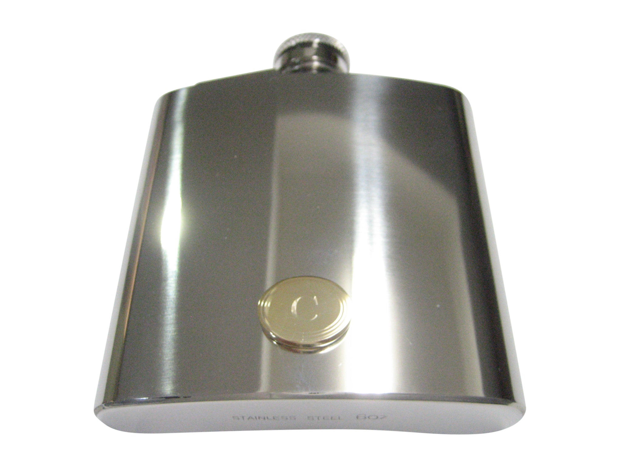 Gold Toned Etched Oval Letter C Monogram 6oz Flask