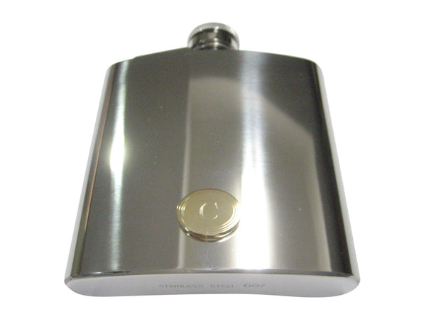 Gold Toned Etched Oval Letter C Monogram 6oz Flask