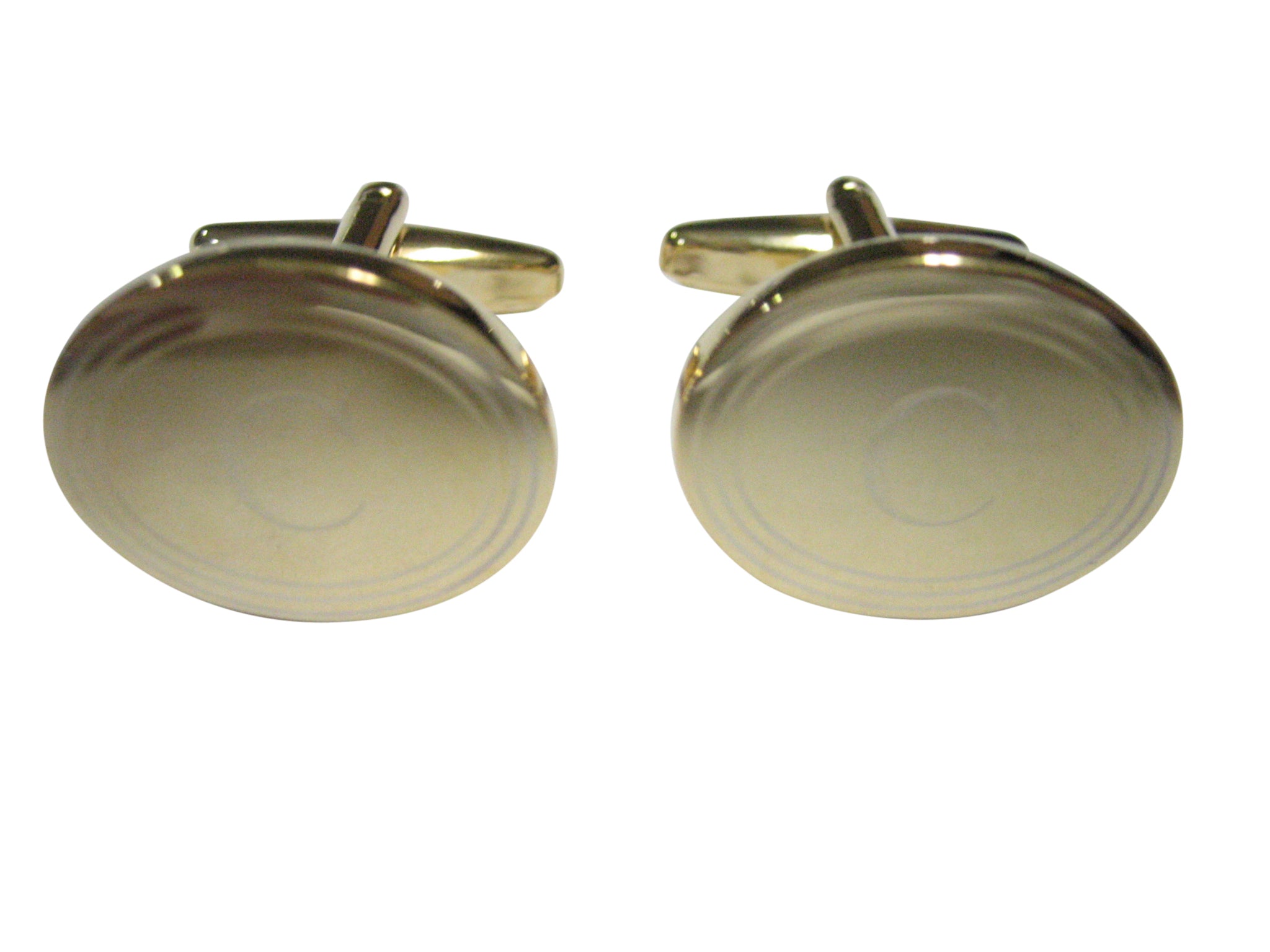 Gold Toned Etched Oval Letter C Monogram Cufflinks