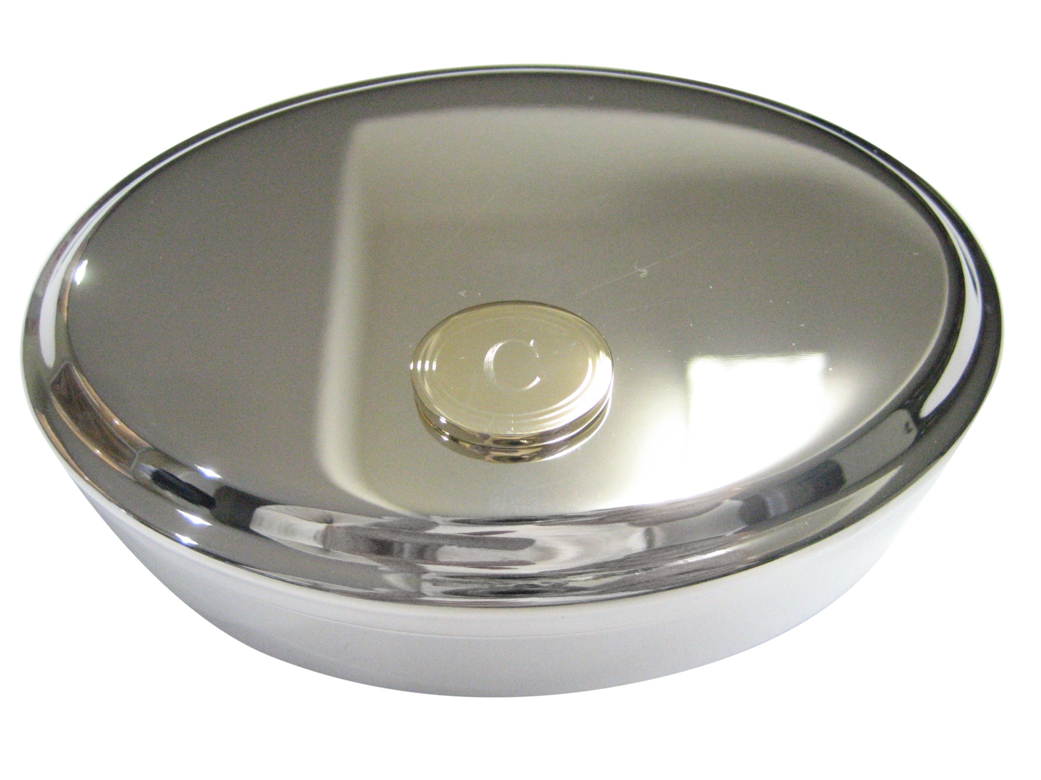 Gold Toned Etched Oval Letter C Monogram Oval Trinket Jewelry Box