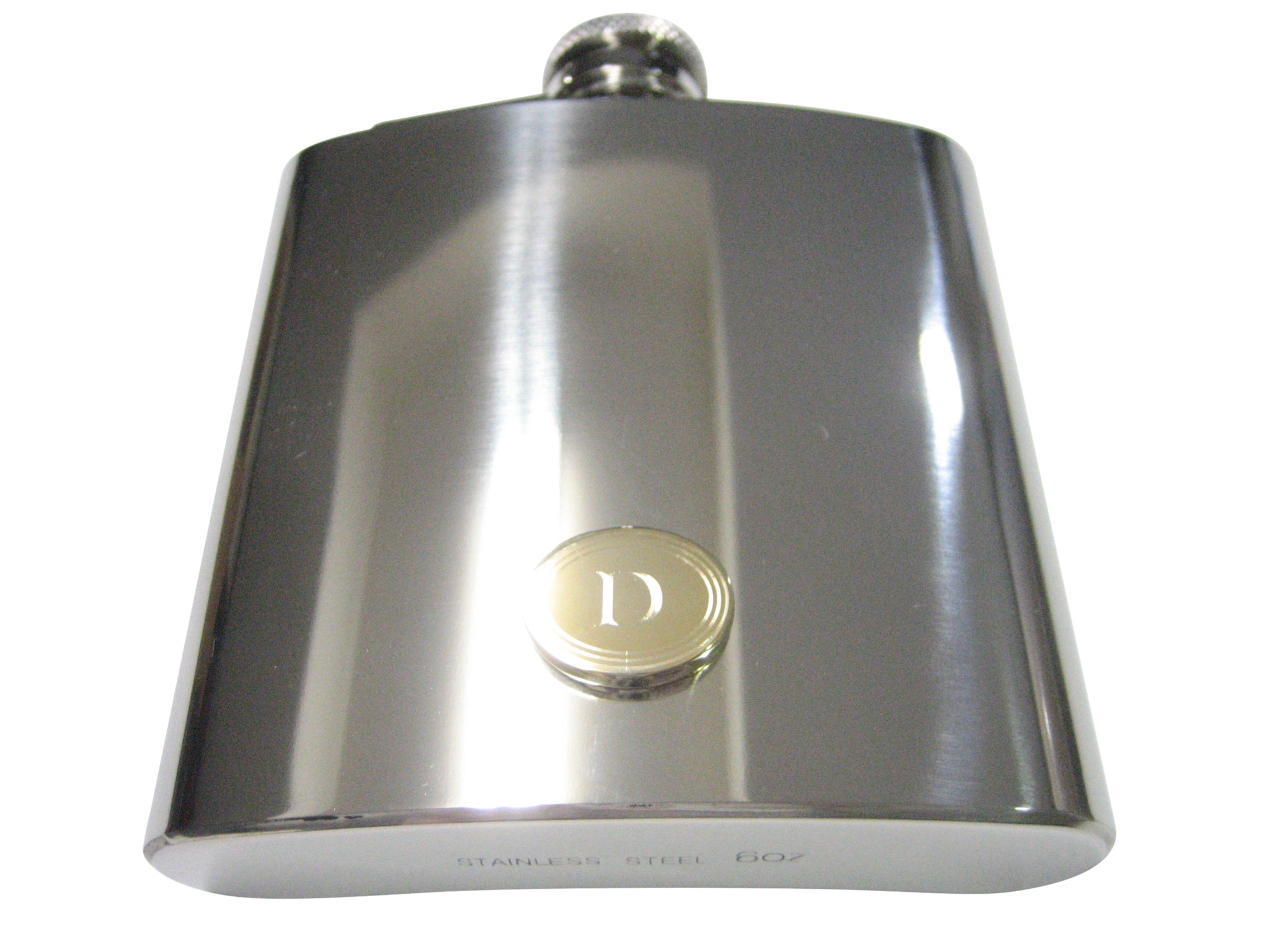 Gold Toned Etched Oval Letter D Monogram 6oz Flask