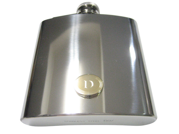 Gold Toned Etched Oval Letter D Monogram 6oz Flask