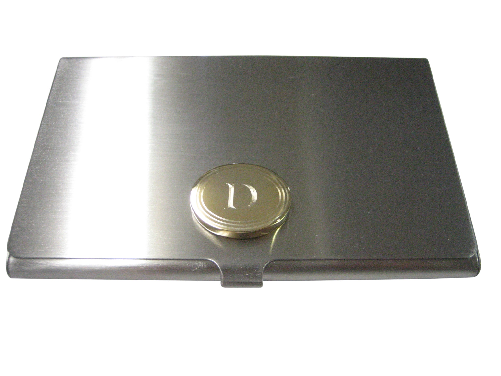 Gold Toned Etched Oval Letter D Monogram Business Card Holder