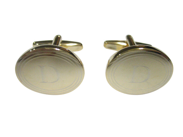 Gold Toned Etched Oval Letter D Monogram Cufflinks