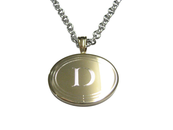 Gold Toned Etched Oval Letter D Monogram Pendant Necklace